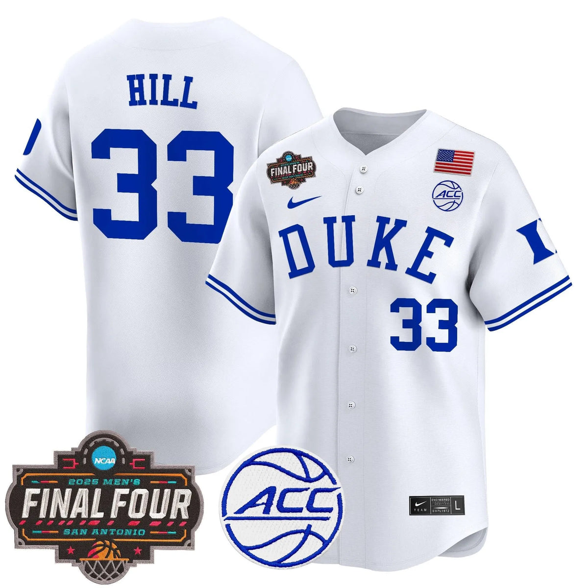 Personalized DUKE 2026 Final Four Patch Vapor Baseball Jersey - Stitched - White / Grant Hill Stitched