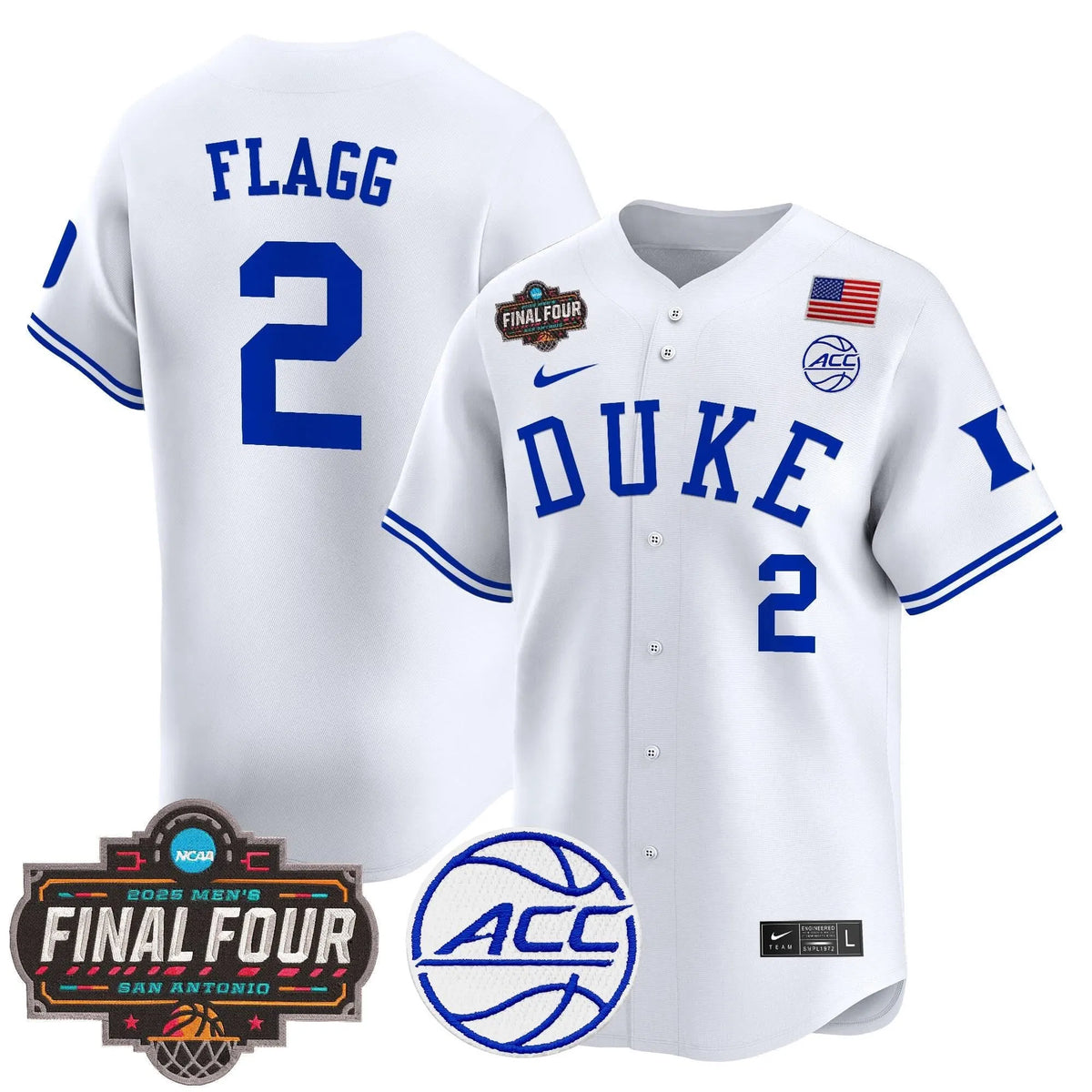 Personalized DUKE 2026 Final Four Patch Vapor Baseball Jersey - Stitched - White / Cooper Flagg Stitched