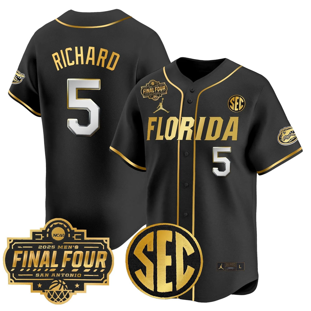 Personalized FG 2026 Final Four Patch Vapor Baseball Jersey - Stitched - Black Gold / Will Richard Stitched