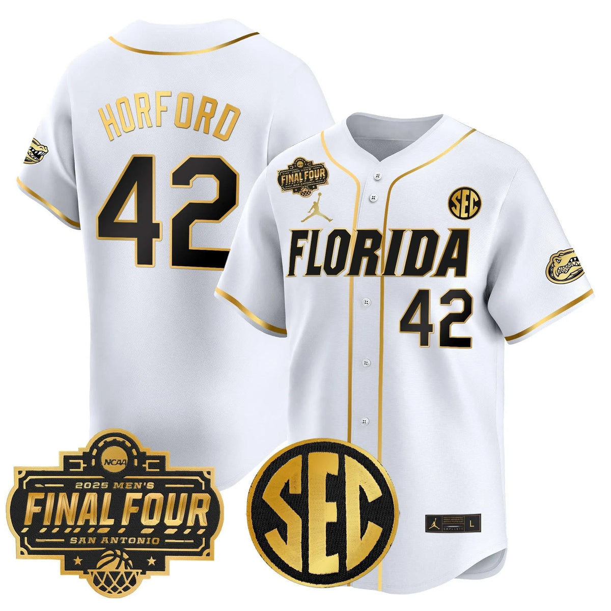 Personalized FG 2026 Final Four Patch Vapor Baseball Jersey - Stitched - White Gold / Al Horford Stitched