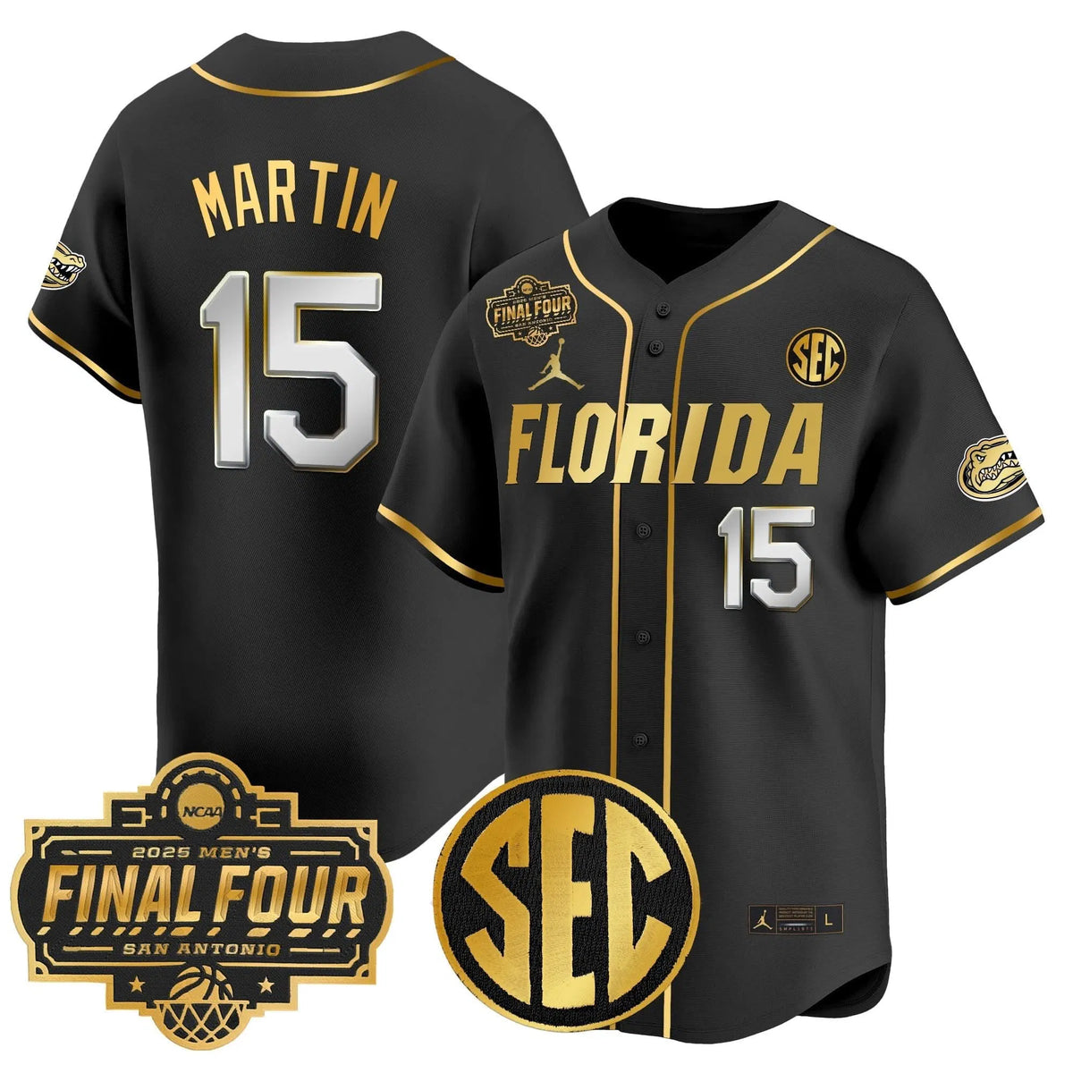 Personalized FG 2026 Final Four Patch Vapor Baseball Jersey - Stitched - Black Gold / Alijah Martin Stitched