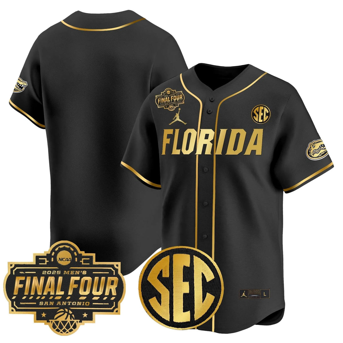 Personalized FG 2026 Final Four Patch Vapor Baseball Jersey - Stitched - Black Gold / Team Stitched