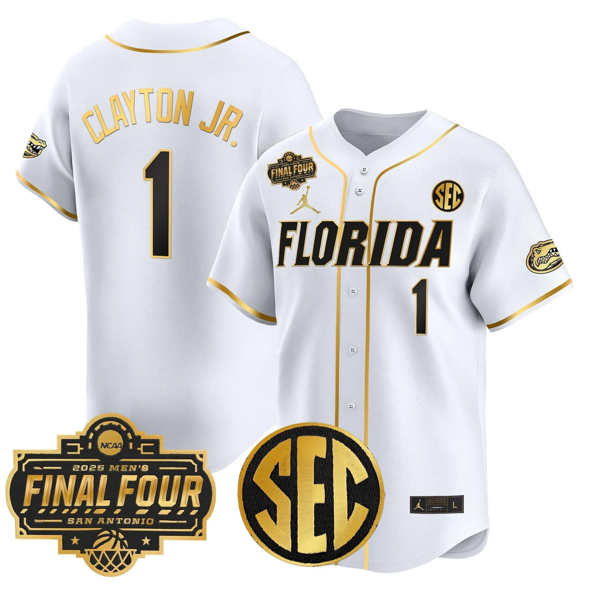 Personalized FG 2026 Final Four Patch Vapor Baseball Jersey - Stitched - White Gold / Walter Clayton Jr. Stitched