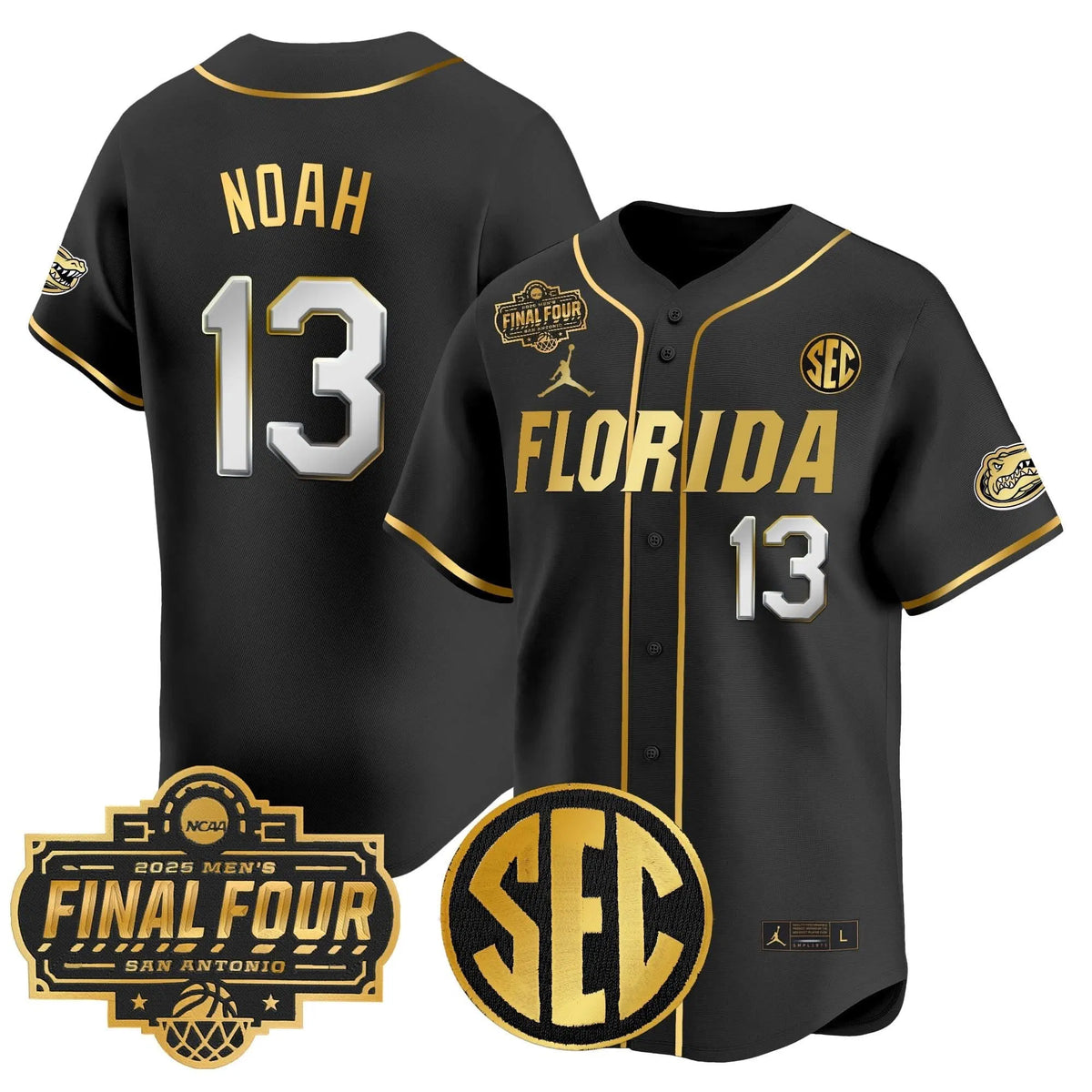 Personalized FG 2026 Final Four Patch Vapor Baseball Jersey - Stitched - Black Gold / Joakim Noah Stitched