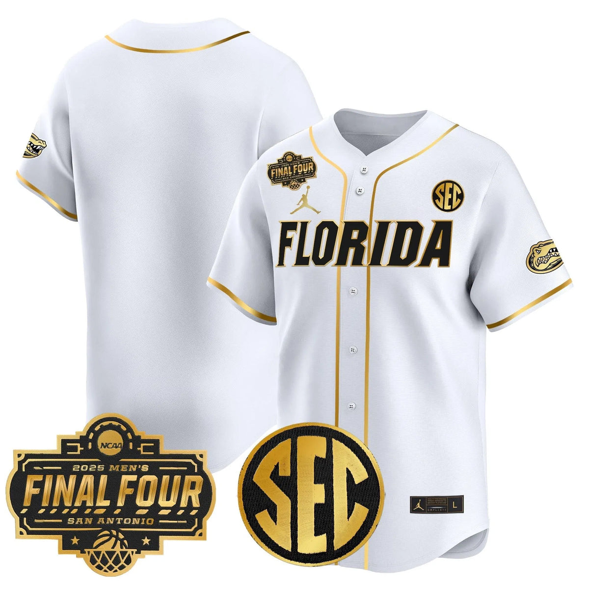 Personalized FG 2026 Final Four Patch Vapor Baseball Jersey - Stitched - White Gold / Team Stitched
