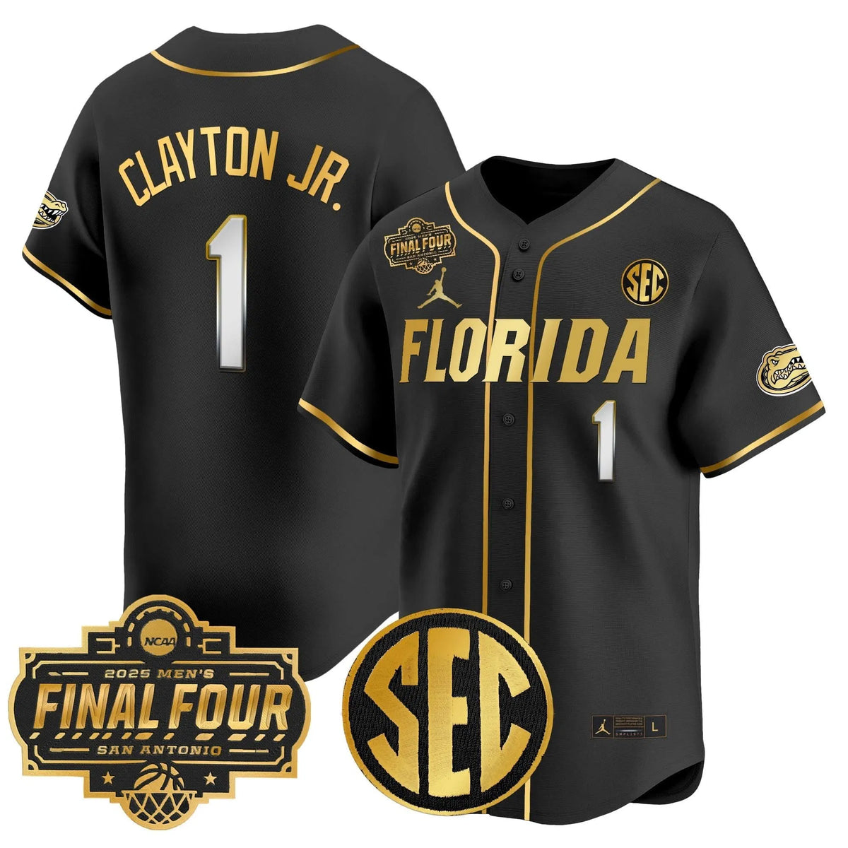 Personalized FG 2026 Final Four Patch Vapor Baseball Jersey - Stitched - Black Gold / Walter Clayton Jr. Stitched