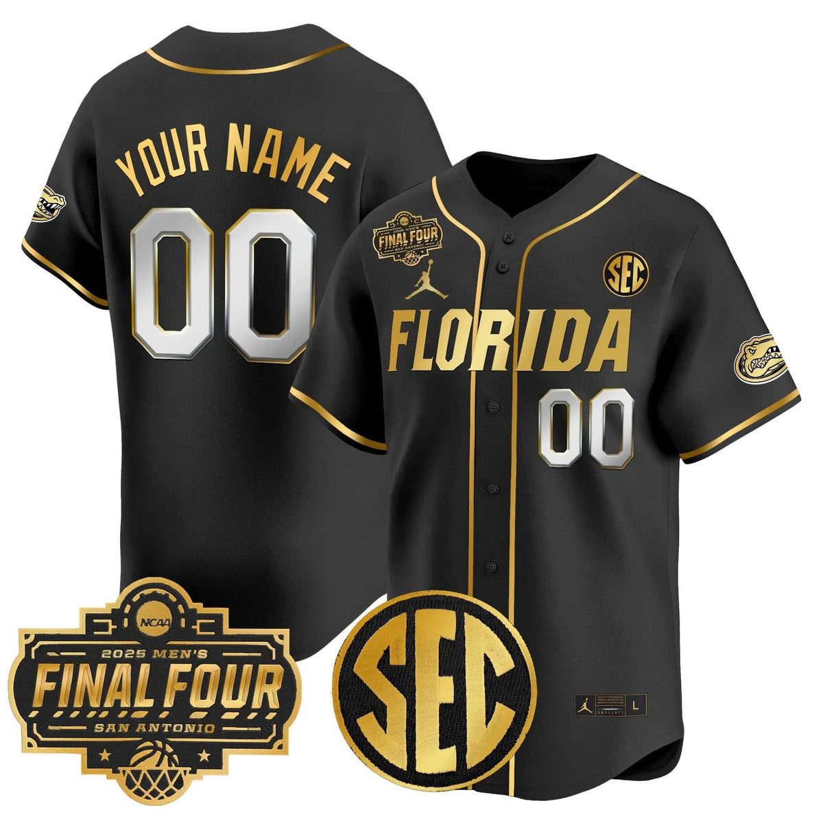 Personalized FG 2026 Final Four Patch Vapor Baseball Custom Jersey - Stitched - Black Gold Stitched