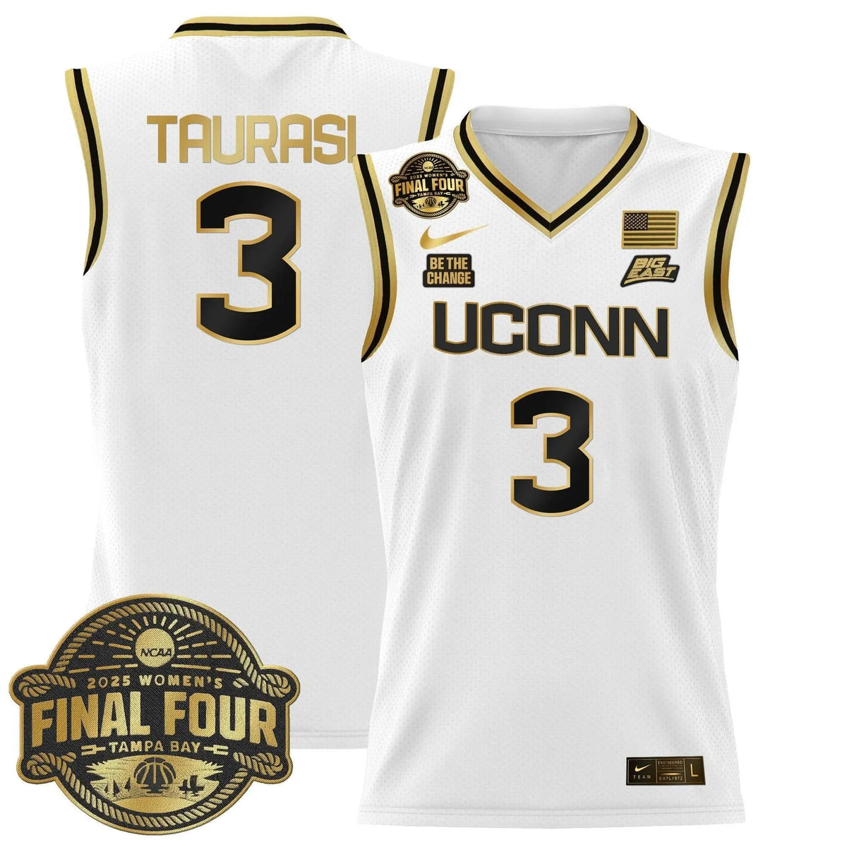 Personalized UCONN 2026 Big Eat Women's Final Four Patch Lightweight Basketball Jersey - Stitched - White Gold / Diana Taurasi Stitched