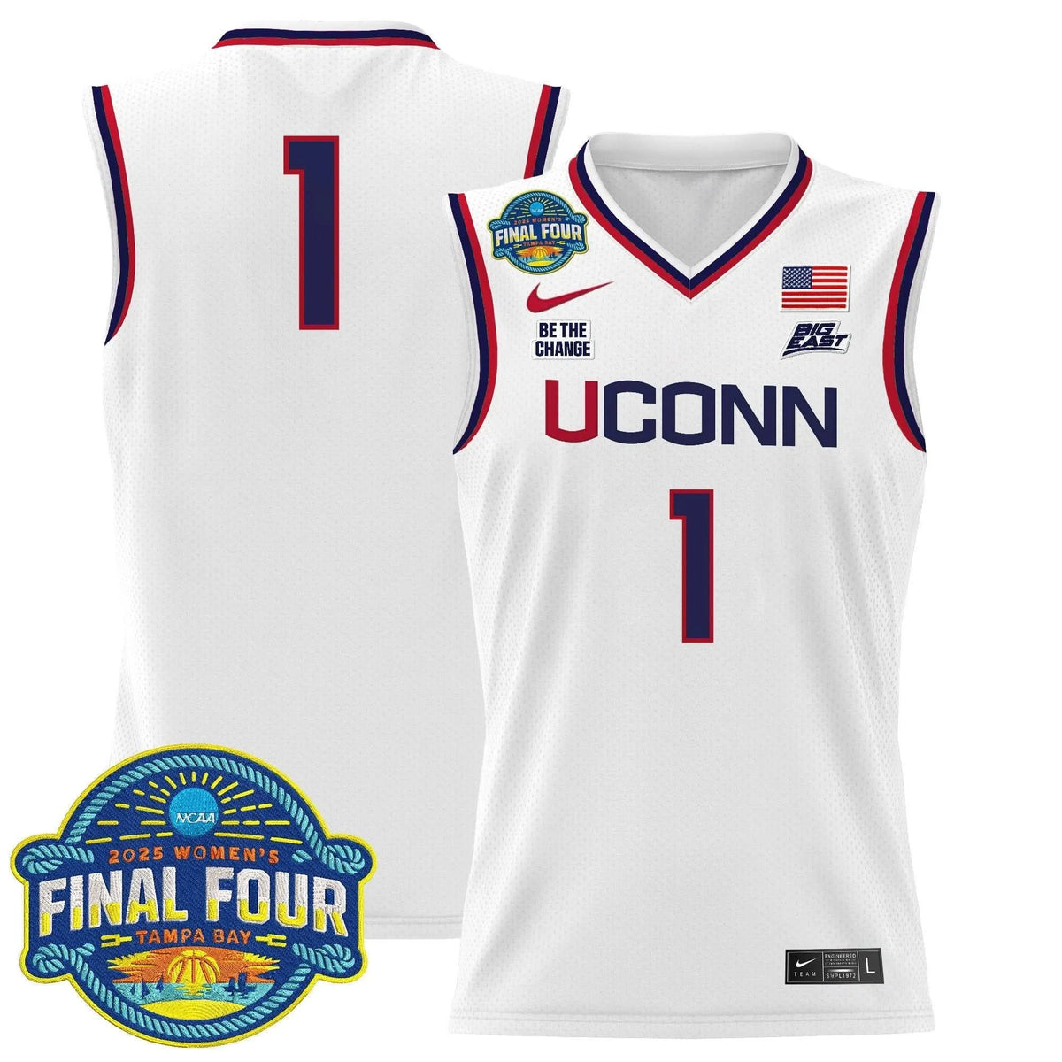 Personalized UCONN 2026 Big Eat Women's Final Four Patch Lightweight Basketball Jersey - Stitched - White / #1 Team Stitched