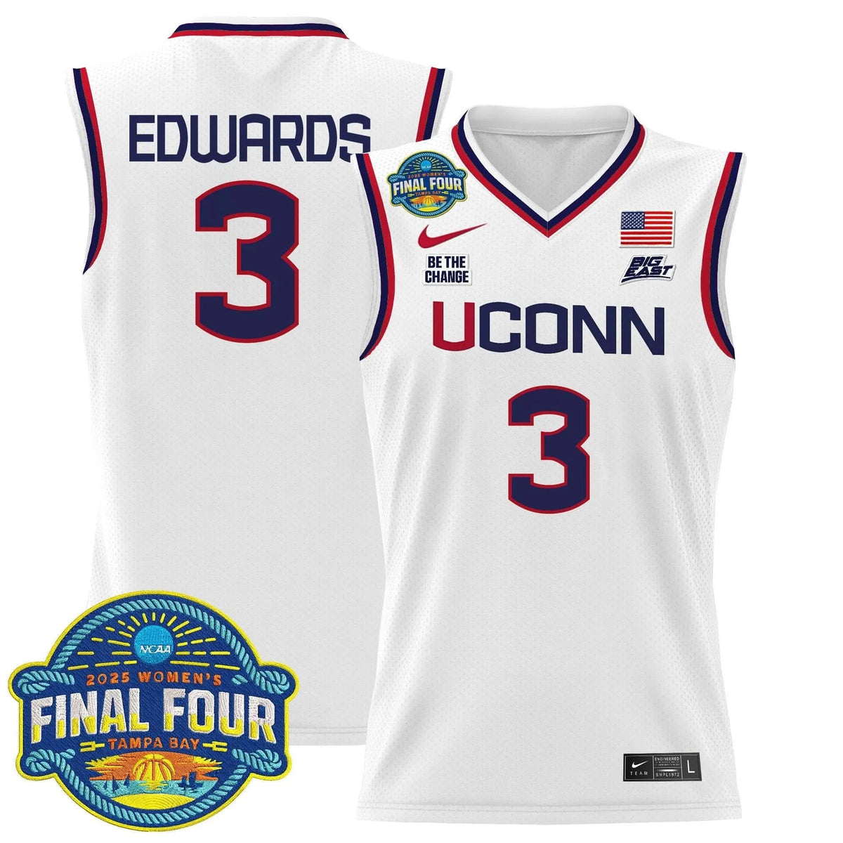 Personalized UCONN 2026 Big Eat Women's Final Four Patch Lightweight Basketball Jersey - Stitched - White / Aaliyah Edwards Stitched