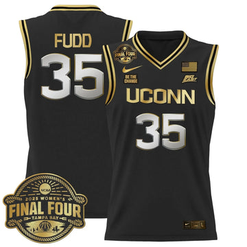 Personalized UCONN 2026 Big Eat Women's Final Four Patch Lightweight Basketball Jersey - Stitched - Black Gold / Azzi Fudd Stitched