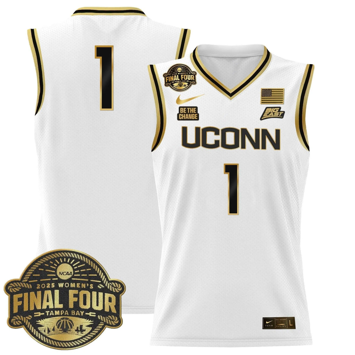 Personalized UCONN 2026 Big Eat Women's Final Four Patch Lightweight Basketball Jersey - Stitched - White Gold / #1 Team Stitched