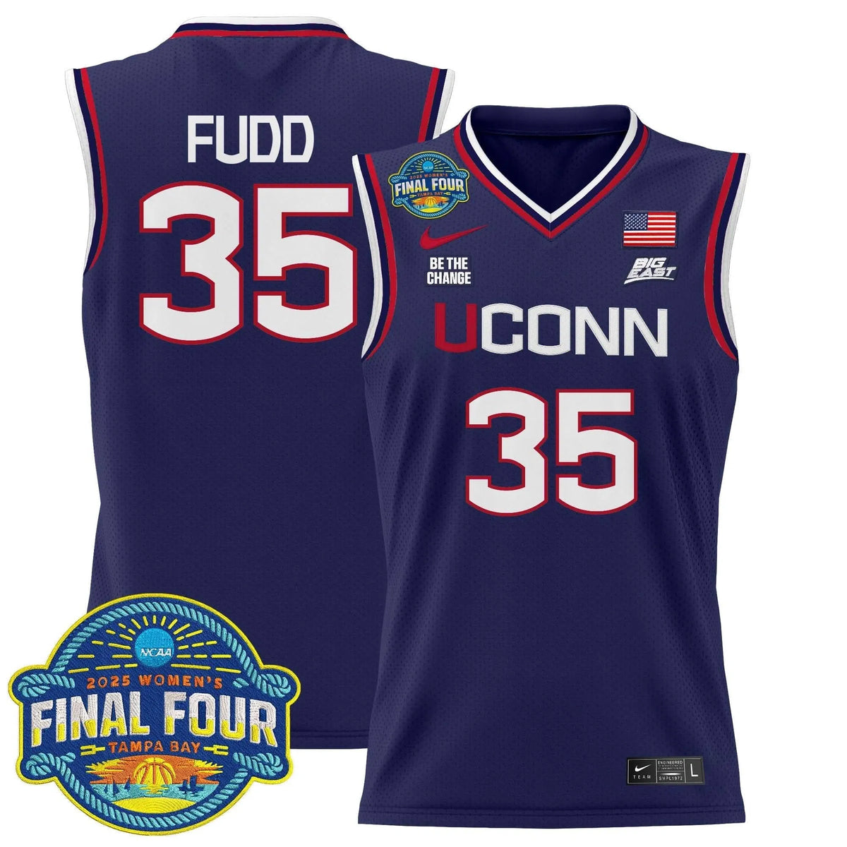 Personalized UCONN 2026 Big Eat Women's Final Four Patch Lightweight Basketball Jersey - Stitched - Navy / Azzi Fudd Stitched
