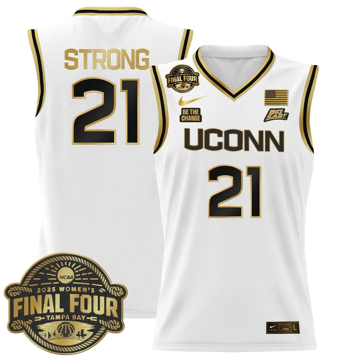 Personalized UCONN 2026 Big Eat Women's Final Four Patch Lightweight Basketball Jersey - Stitched - White Gold / Sarah Strong Stitched