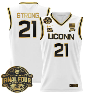 Personalized UCONN 2026 Big Eat Women's Final Four Patch Lightweight Basketball Jersey - Stitched - White Gold / Sarah Strong Stitched