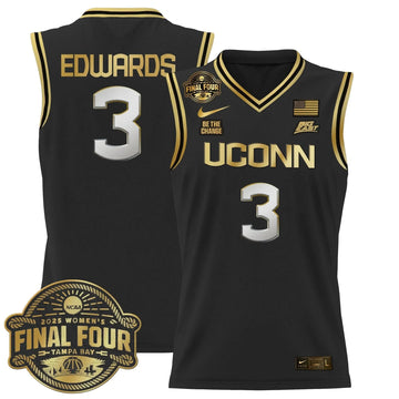 Personalized UCONN 2026 Big Eat Women's Final Four Patch Lightweight Basketball Jersey - Stitched - Black Gold / Aaliyah Edwards Stitched