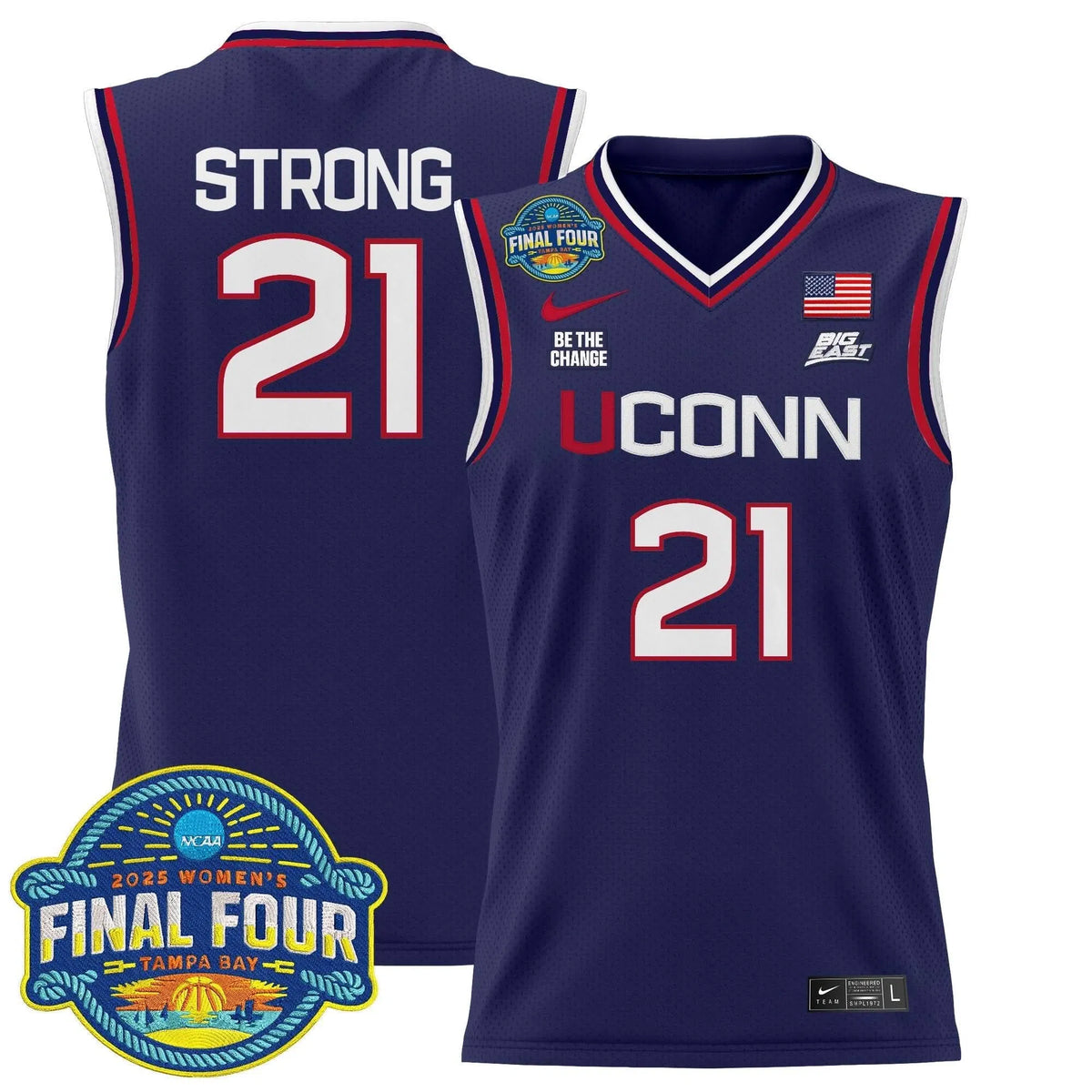 Personalized UCONN 2026 Big Eat Women's Final Four Patch Lightweight Basketball Jersey - Stitched - Navy / Sarah Strong Stitched