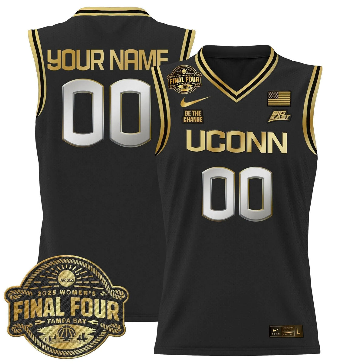 Personalized UCONN 2026 Big Eat Women's Final Four Patch Lightweight Basketball Custom Jersey - Stitched - Black Gold Stitched
