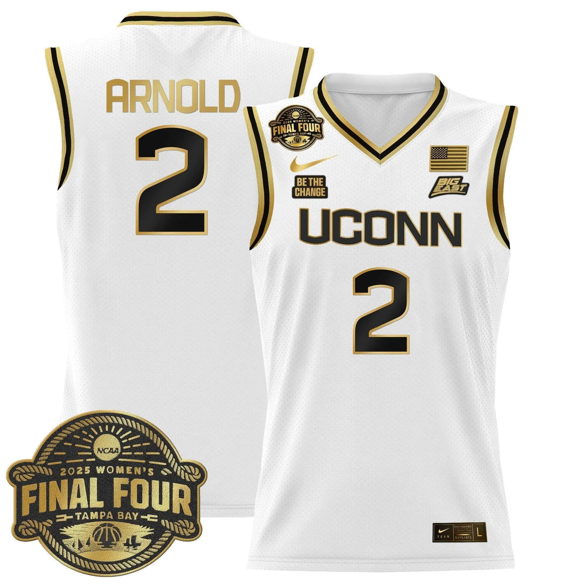 Personalized UCONN 2026 Big Eat Women's Final Four Patch Lightweight Basketball Jersey - Stitched - White Gold / KK Arnold Stitched