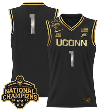 Personalized UCONN 2026 Women's National Champions Patch Lightweight Basketball Jersey - Stitched - Black Gold / #1 Team Stitched