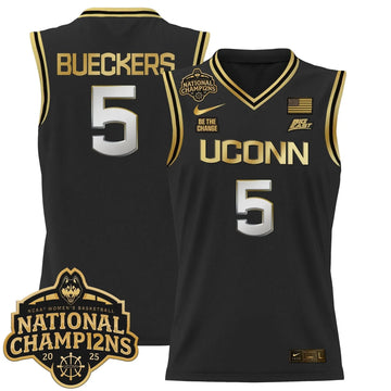 Personalized UCONN 2026 Women's National Champions Patch Lightweight Basketball Jersey - Stitched - Black Gold / Paige Bueckers Stitched