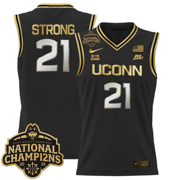 Personalized UCONN 2026 Women's National Champions Patch Lightweight Basketball Jersey - Stitched - Black Gold / Sarah Strong Stitched
