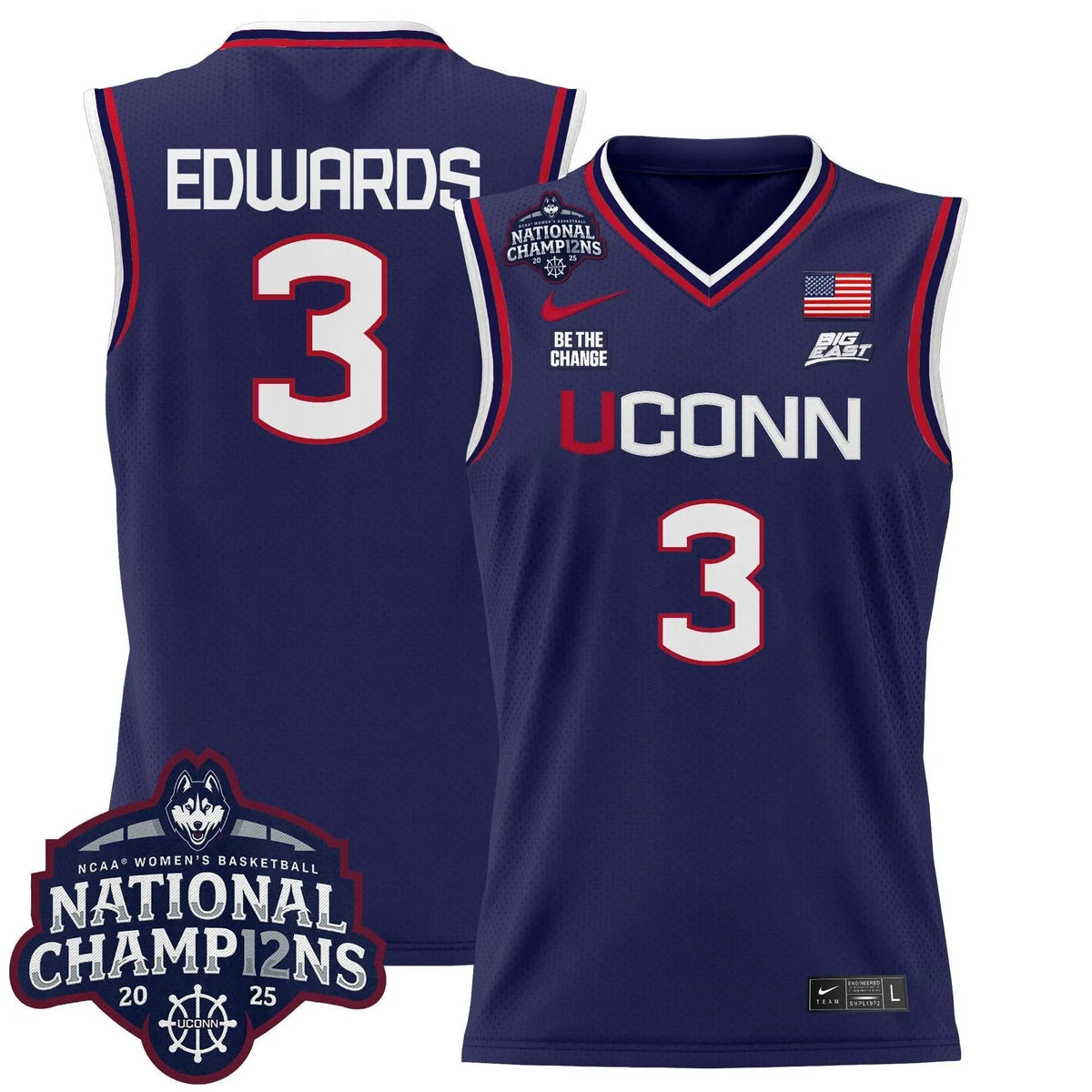 Personalized UCONN 2026 Women's National Champions Patch Lightweight Basketball Jersey - Stitched - Navy / Aaliyah Edwards Stitched