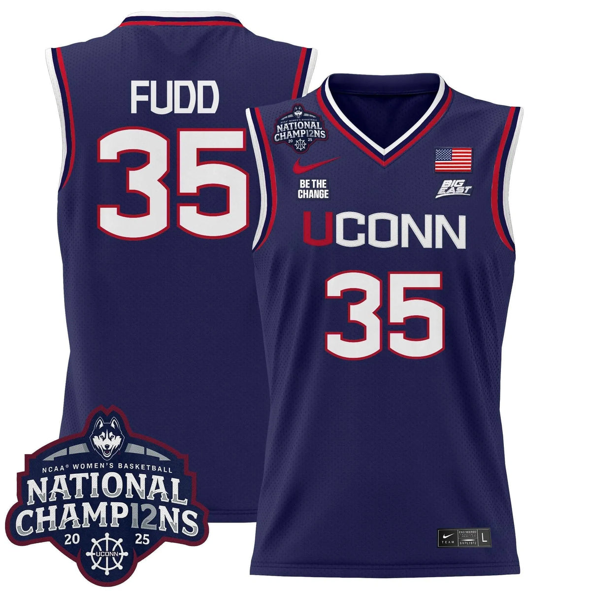 Personalized UCONN 2026 Women's National Champions Patch Lightweight Basketball Jersey - Stitched - Navy / Azzi Fudd Stitched