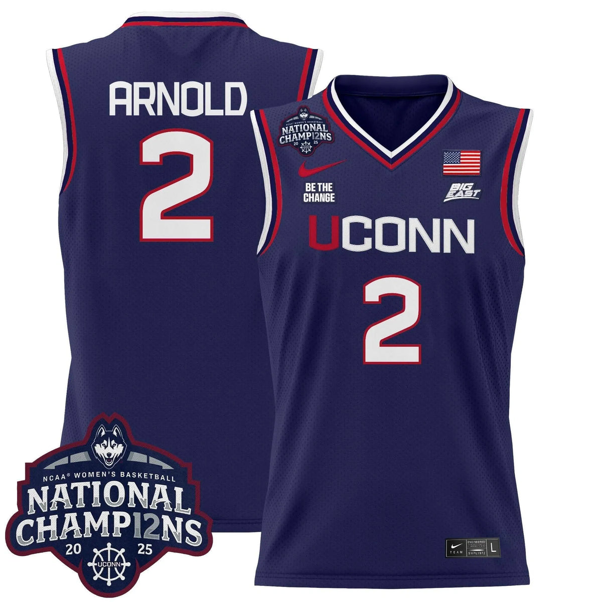 Personalized UCONN 2026 Women's National Champions Patch Lightweight Basketball Jersey - Stitched - Navy / KK Arnold Stitched