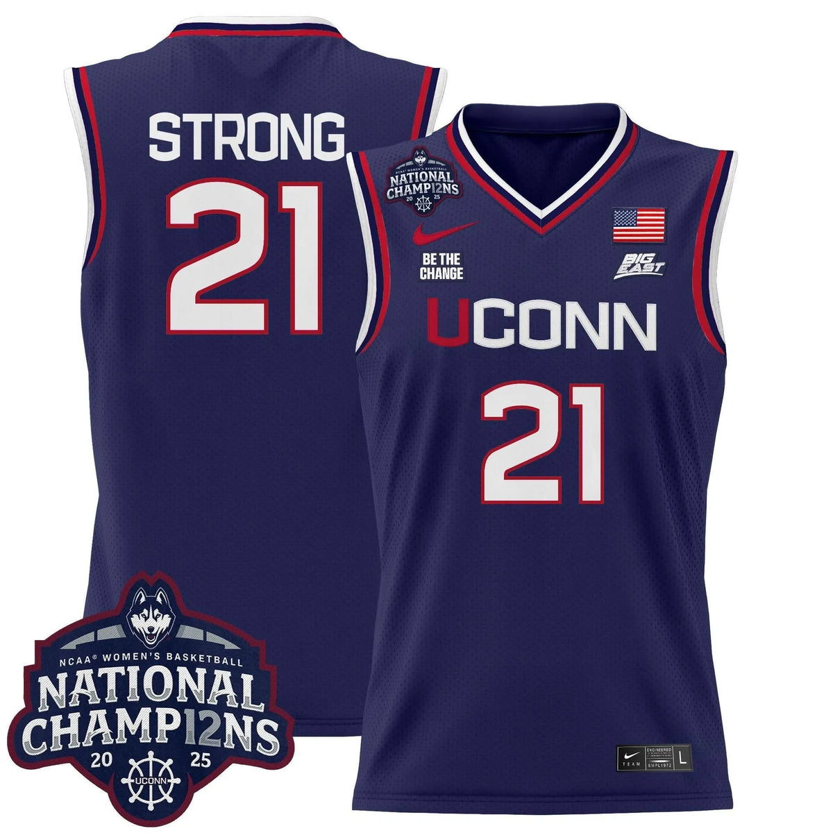 Personalized UCONN 2026 Women's National Champions Patch Lightweight Basketball Jersey - Stitched - Navy / Sarah Strong Stitched
