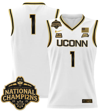 Personalized UCONN 2026 Women's National Champions Patch Lightweight Basketball Jersey - Stitched - White Gold / #1 Team Stitched