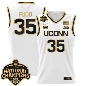 Personalized UCONN 2026 Women's National Champions Patch Lightweight Basketball Jersey - Stitched - White Gold / Azzi Fudd Stitched