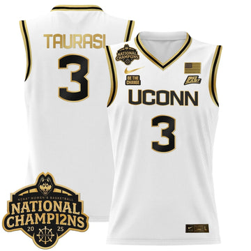 Personalized UCONN 2026 Women's National Champions Patch Lightweight Basketball Jersey - Stitched - White Gold / Diana Taurasi Stitched