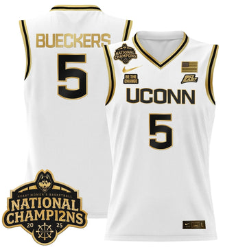 Personalized UCONN 2026 Women's National Champions Patch Lightweight Basketball Jersey - Stitched - White Gold / Paige Bueckers Stitched