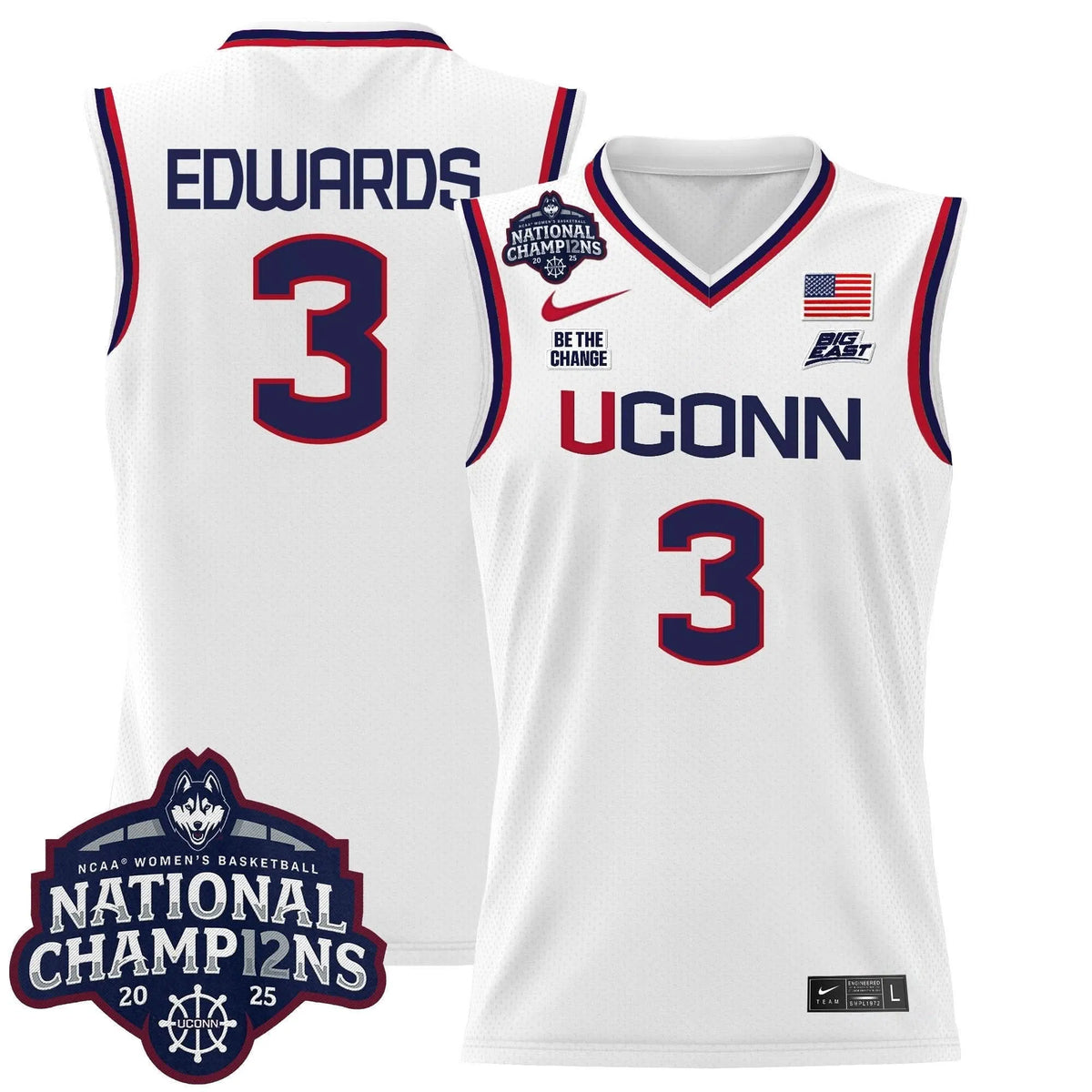Personalized UCONN 2026 Women's National Champions Patch Lightweight Basketball Jersey - Stitched - White / Diana Taurasi Stitched