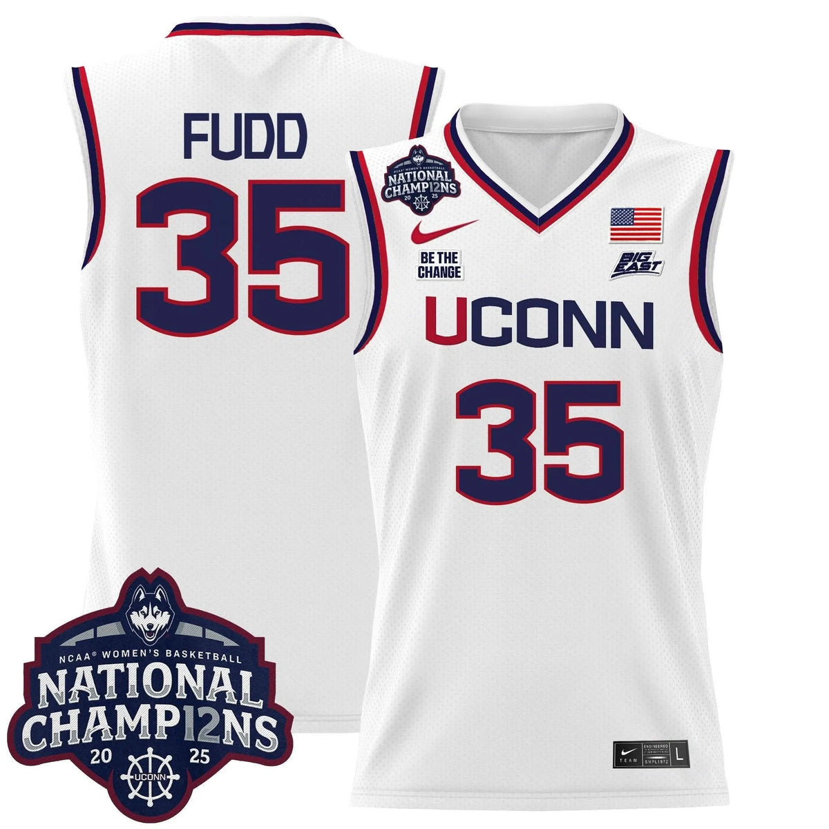 Personalized UCONN 2026 Women's National Champions Patch Lightweight Basketball Jersey - Stitched - White / Azzi Fudd Stitched