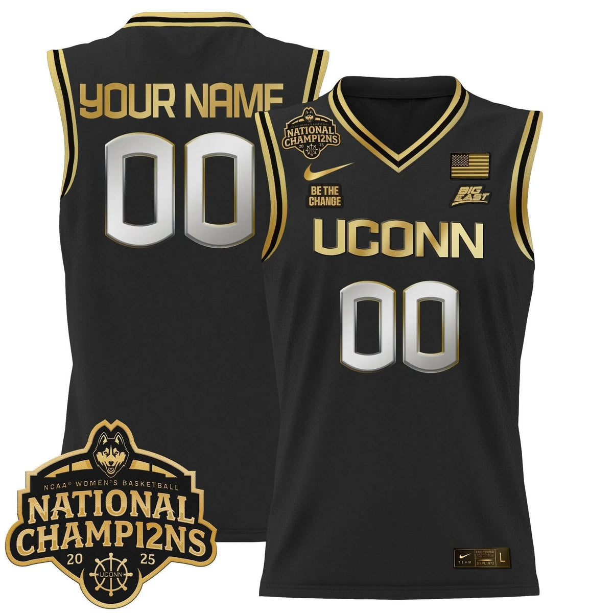 Personalized UCONN 2026 Women's National Champions Patch Lightweight Basketball Custom Jersey - Stitched - Black Gold Stitched