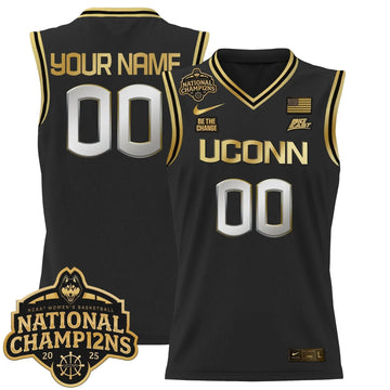 Personalized UCONN 2026 Women's National Champions Patch Lightweight Basketball Custom Jersey - Stitched - Black Gold Stitched