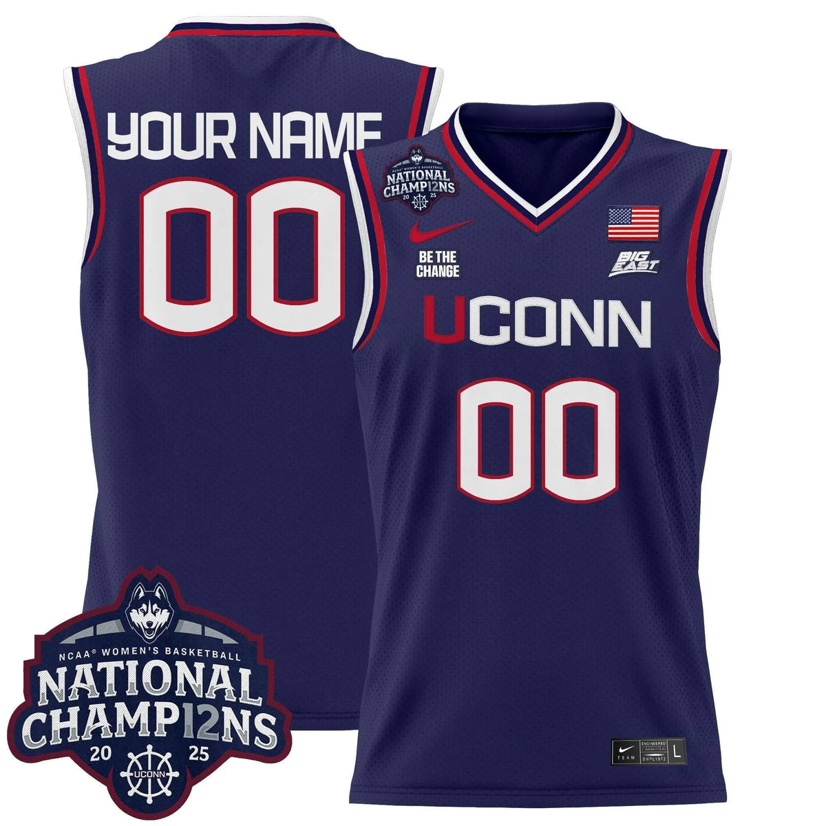 Personalized UCONN 2026 Women's National Champions Patch Lightweight Basketball Custom Jersey - Stitched - Navy Stitched