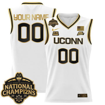 Personalized UCONN 2026 Women's National Champions Patch Lightweight Basketball Custom Jersey - Stitched - White Gold Stitched