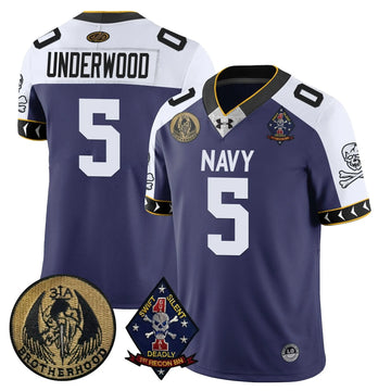 Personalized NM Lacrosse Jolly Rogers Vapor Limited Jersey - J.P. Underwood - 5 / Navy Alternate Stitched