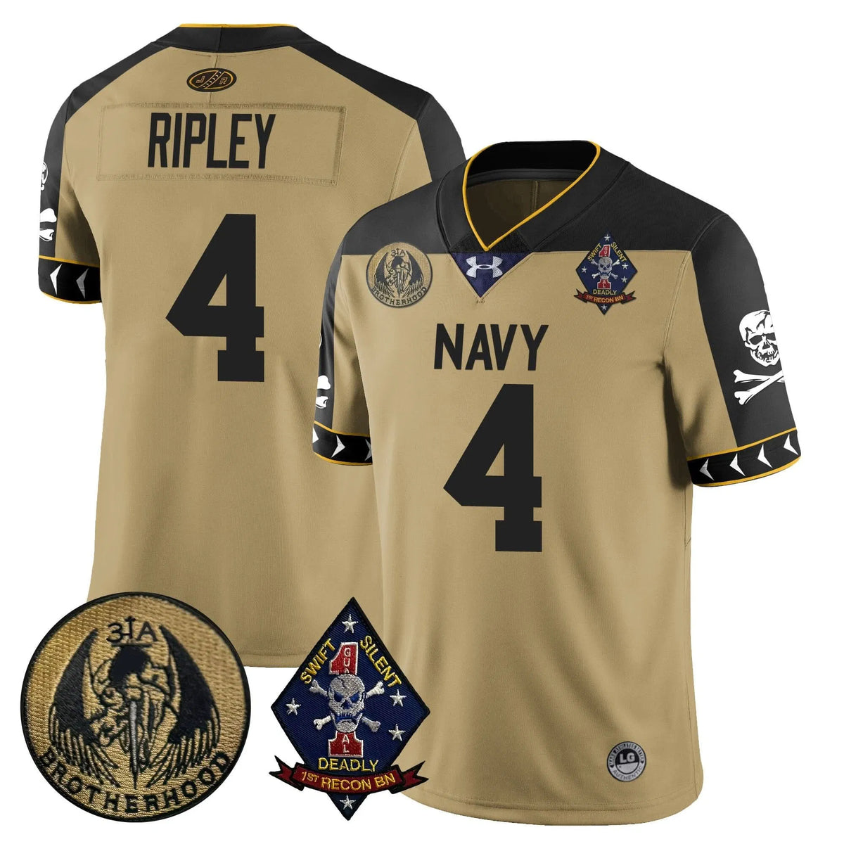 Personalized NM Lacrosse Jolly Rogers Vapor Limited Jersey - Race Ripley - 4 / Gold Stitched