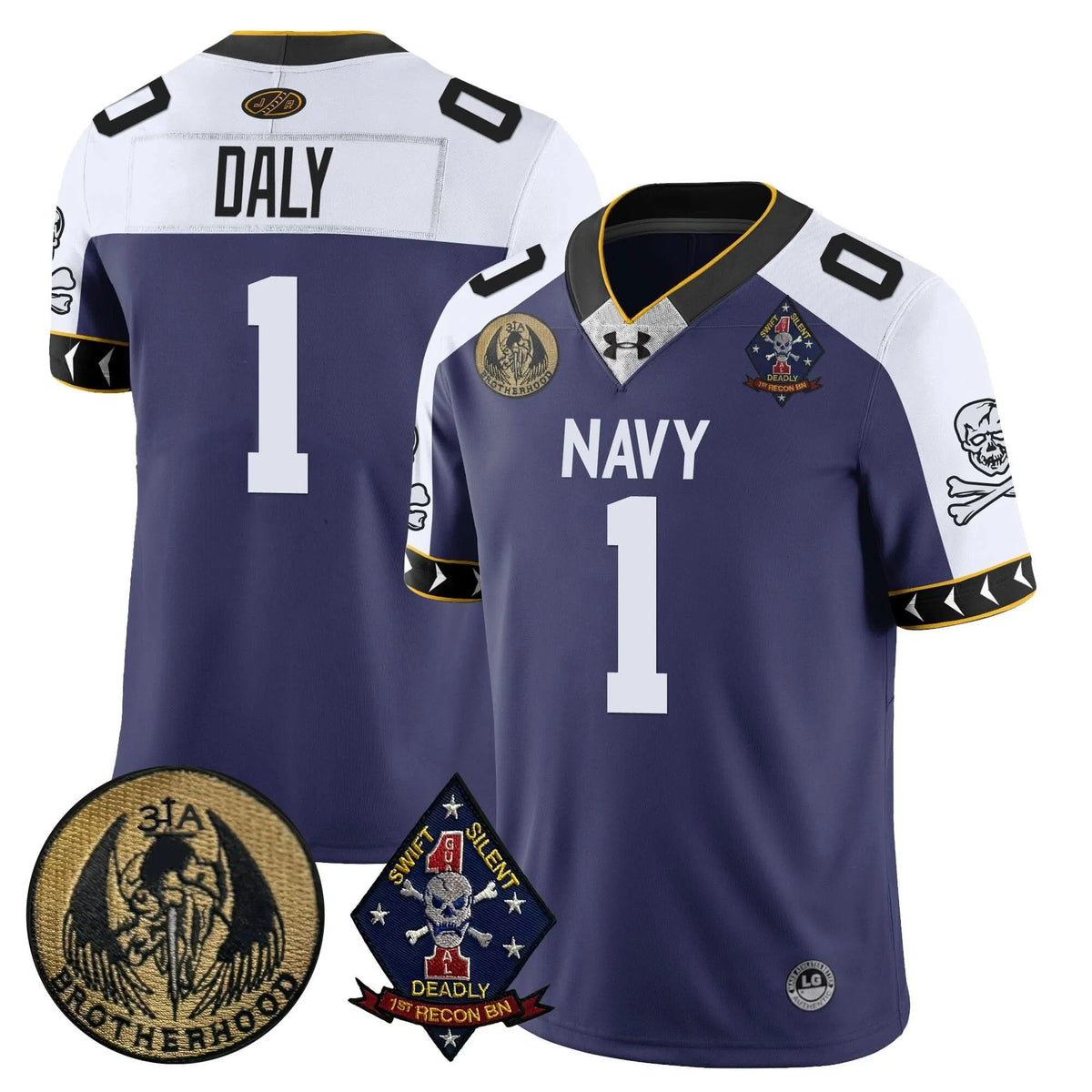 Personalized NM Lacrosse Jolly Rogers Vapor Limited Jersey - Dan Daly - 1 / Navy Alternate Stitched