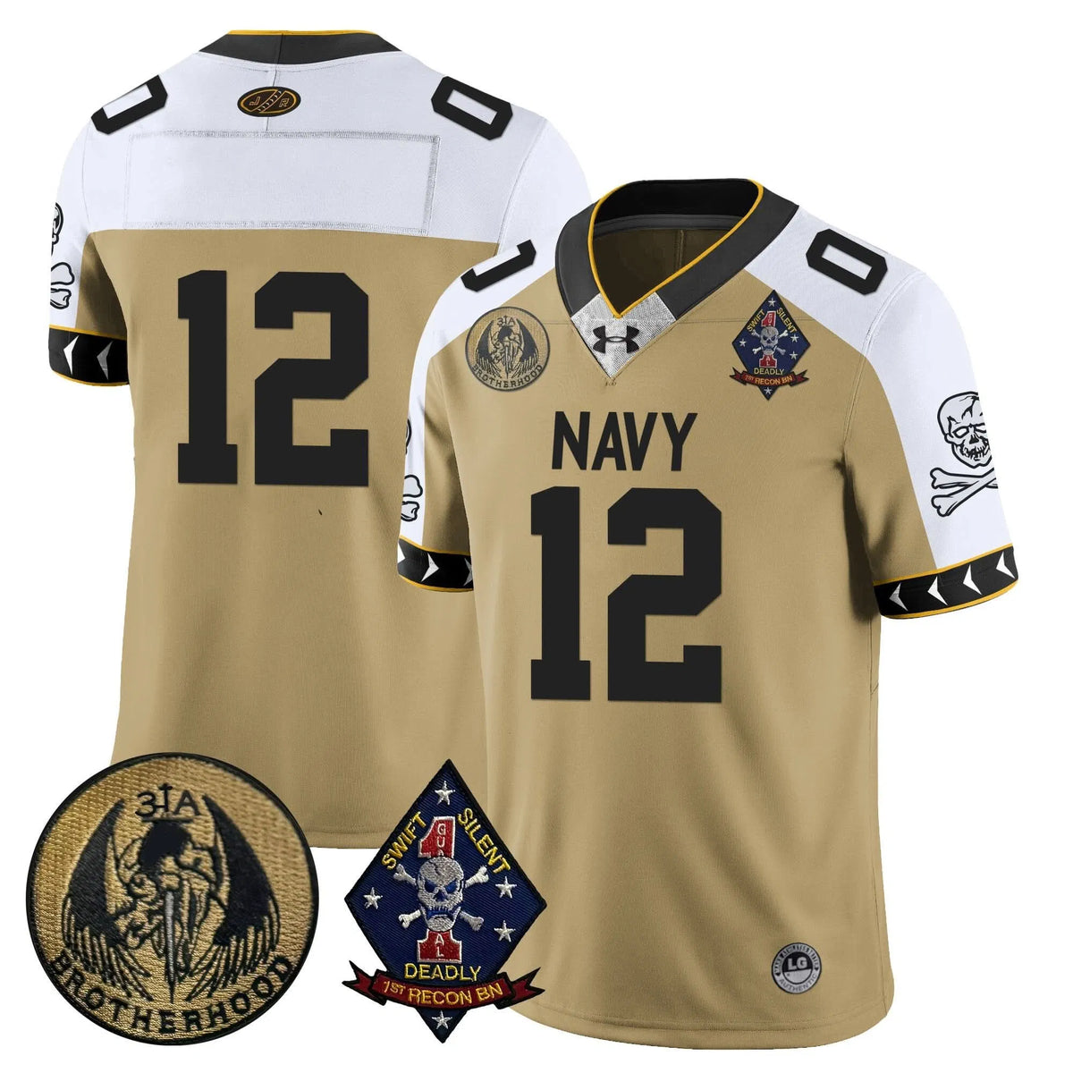 Personalized NM Lacrosse Jolly Rogers Vapor Limited Jersey - #12 / Gold Alternate Stitched