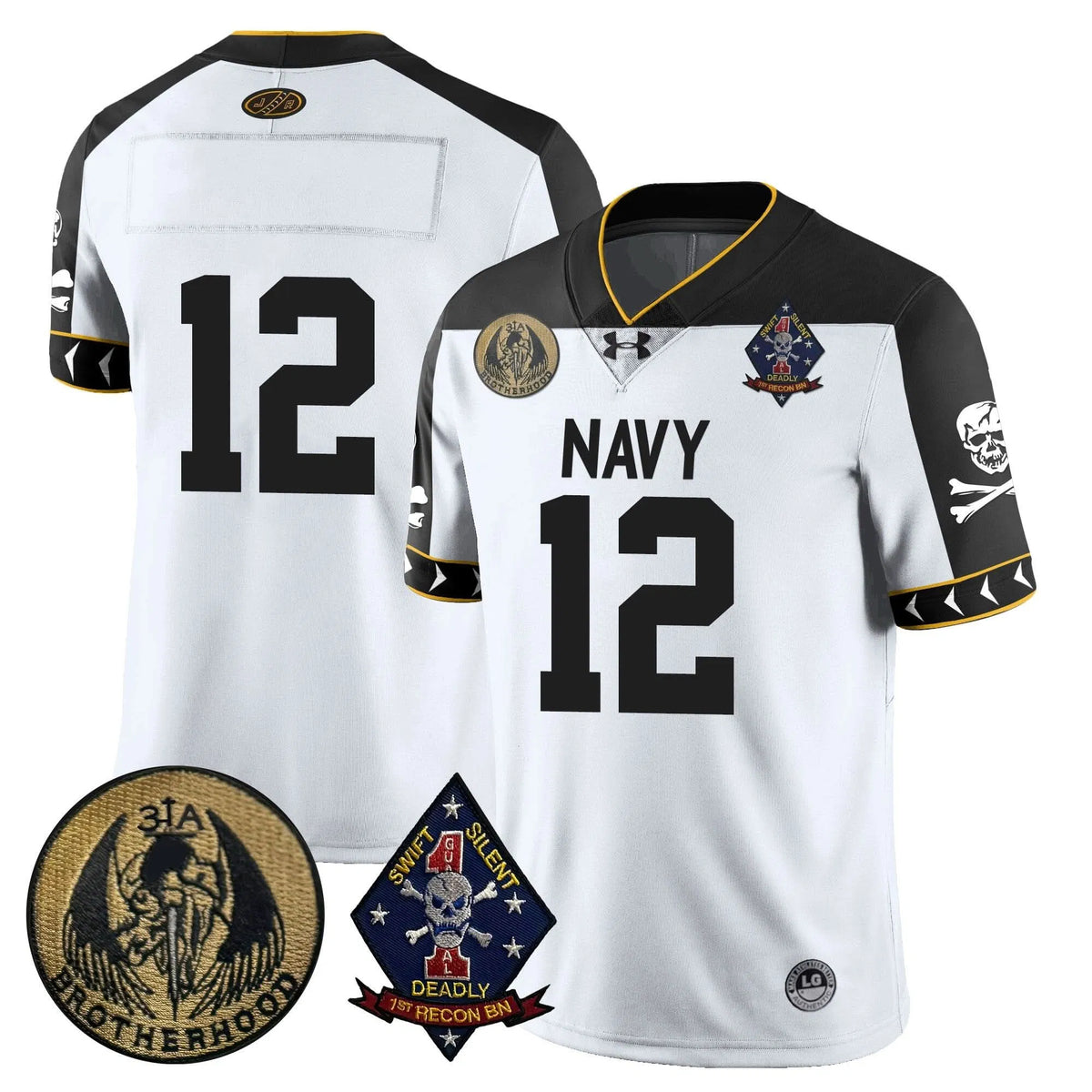 Personalized NM Lacrosse Jolly Rogers Vapor Limited Jersey - #12 / White Stitched