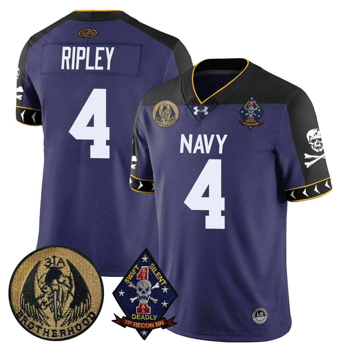 Personalized NM Lacrosse Jolly Rogers Vapor Limited Jersey - Race Ripley - 4 / Navy Stitched