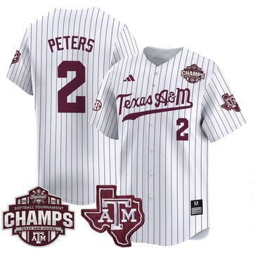 Personalized Aggies 2026 SEC Softball Conference Tournament Champions Patch Vapor Premier Limited Jersey - Stitched - White Pinstripe / Sidne Peters Stitched