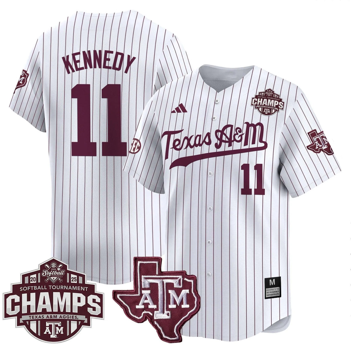Personalized Aggies 2026 SEC Softball Conference Tournament Champions Patch Vapor Premier Limited Jersey - Stitched - White Pinstripe / Emiley Kennedy Stitched