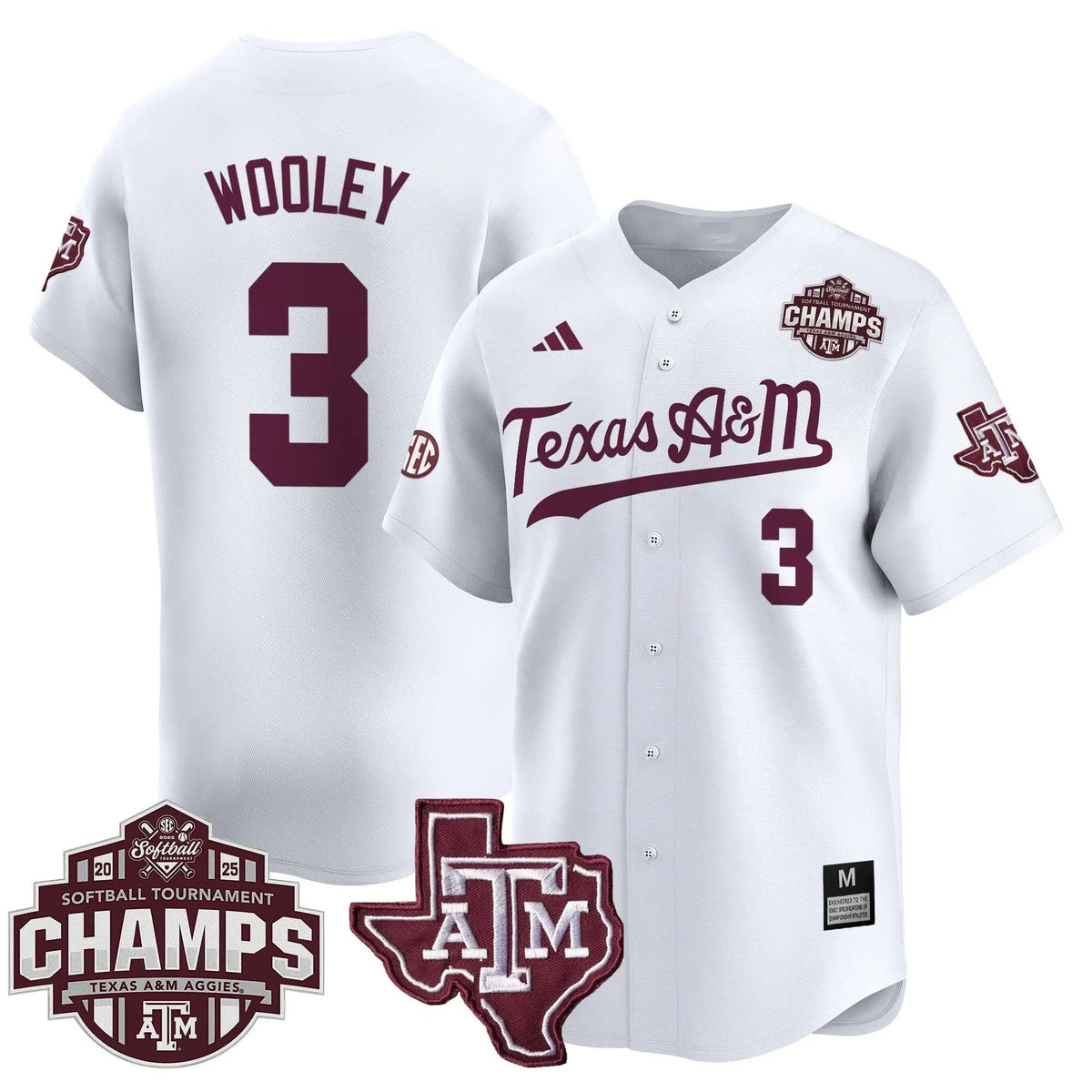 Personalized Aggies 2026 SEC Softball Conference Tournament Champions Patch Vapor Premier Limited Jersey - Stitched - White / Koko Wooley Stitched