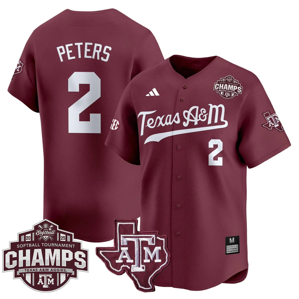 Personalized Aggies 2026 SEC Softball Conference Tournament Champions Patch Vapor Premier Limited Jersey - Stitched - Maroon / Sidne Peters Stitched